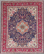 ELEGANT VINTAGE, PERSIAN TABRIZ HAND KNOTTED RUG, ROYAL BLUE FIELD, FLORAL MEDALLION, 9.6 X 12.0