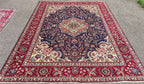 ELEGANT VINTAGE, PERSIAN TABRIZ HAND KNOTTED RUG, ROYAL BLUE FIELD, FLORAL MEDALLION, 9.6 X 12.0