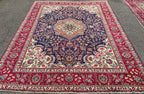 ELEGANT VINTAGE, PERSIAN TABRIZ HAND KNOTTED RUG, ROYAL BLUE FIELD, FLORAL MEDALLION, 9.6 X 12.0