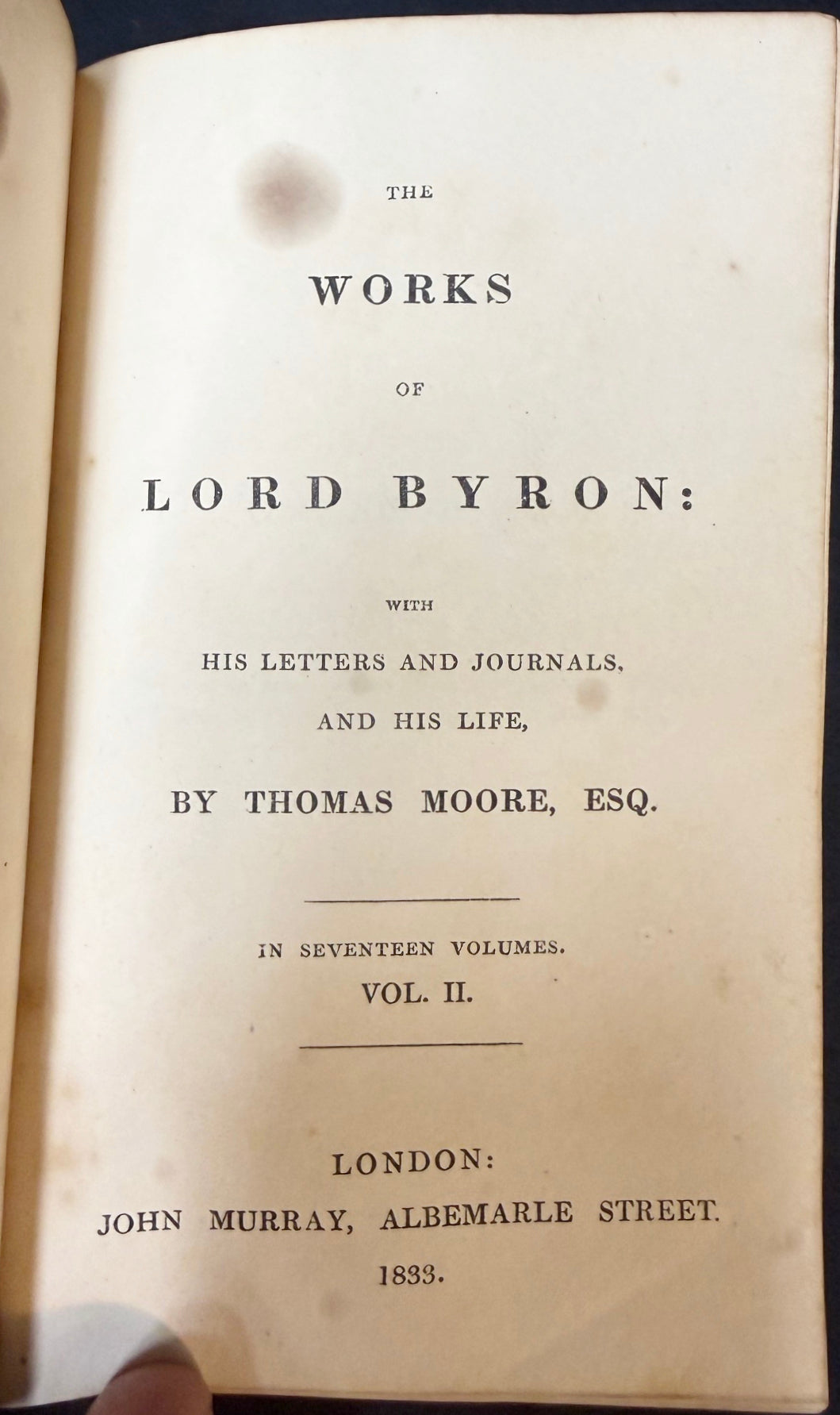 ANTIQUE 1833 LORD BYRON'S WORKS, FINE LEATHER BINDINGS, GILT DECORATION, ENGRAVED PLATES, 12 VOLUMES
