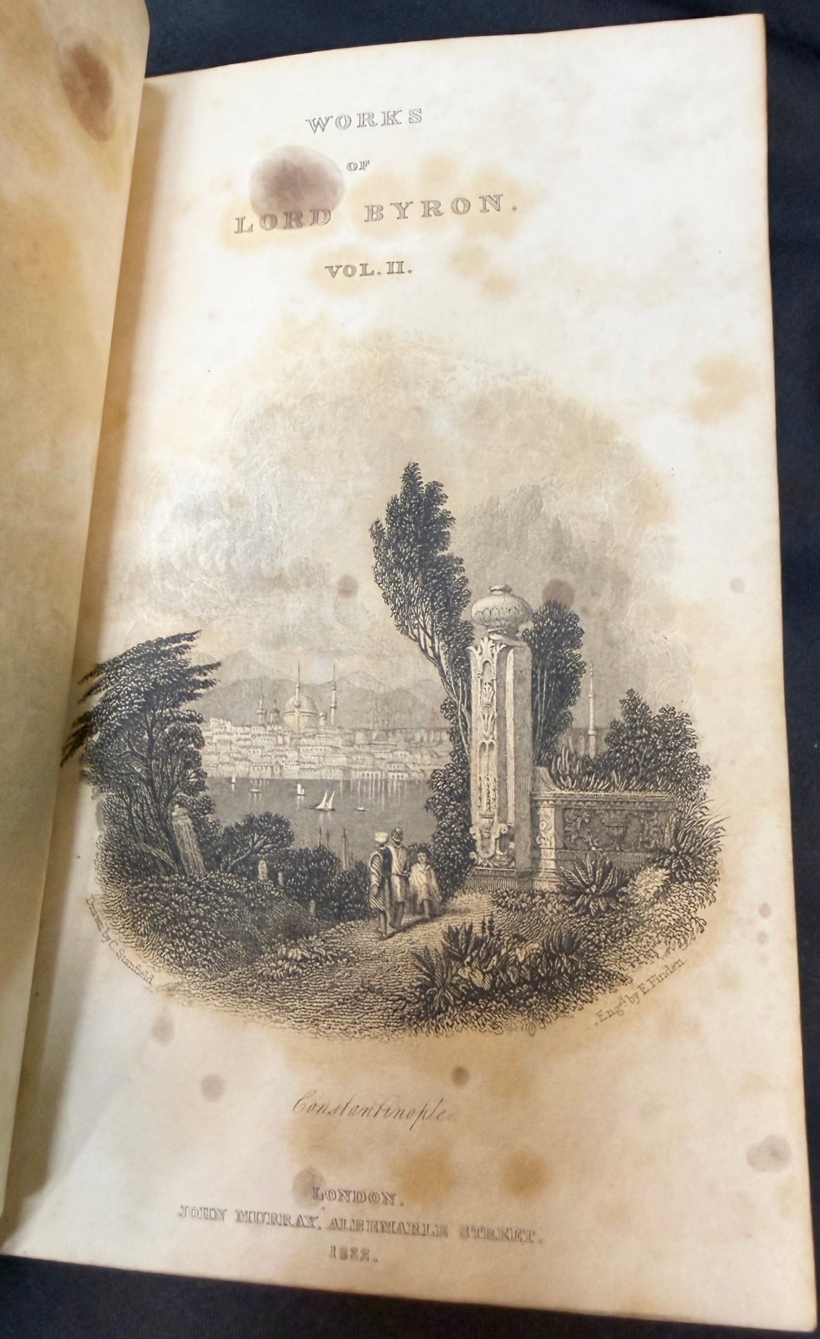 ANTIQUE 1833 LORD BYRON'S WORKS, FINE LEATHER BINDINGS, GILT DECORATION, ENGRAVED PLATES, 12 VOLUMES