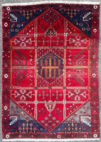 VINTAGE PERSIAN SHIRAZ PICTORIAL HAND KNOTTED RUG, 5.4 x 7.4 (163cm x 224cm)