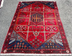 VINTAGE PERSIAN SHIRAZ PICTORIAL HAND KNOTTED RUG, 5.4 x 7.4 (163cm x 224cm)