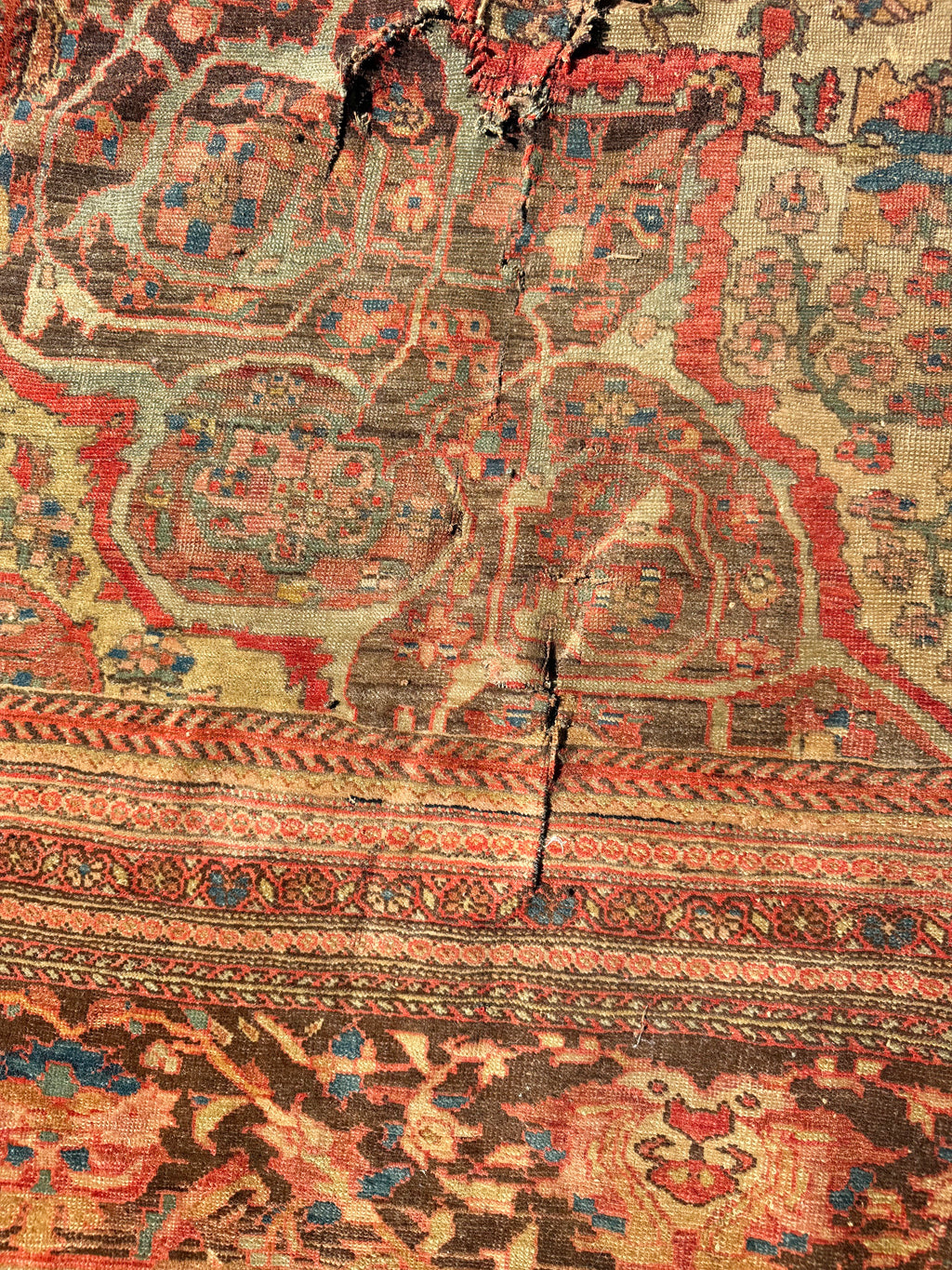 MANSION SIZED, ANTIQUE PERSIAN FARAHAN HAND KNOTTED RUG, DISTRESSED, 10.7 x 17.4 (323cm x 528cm)