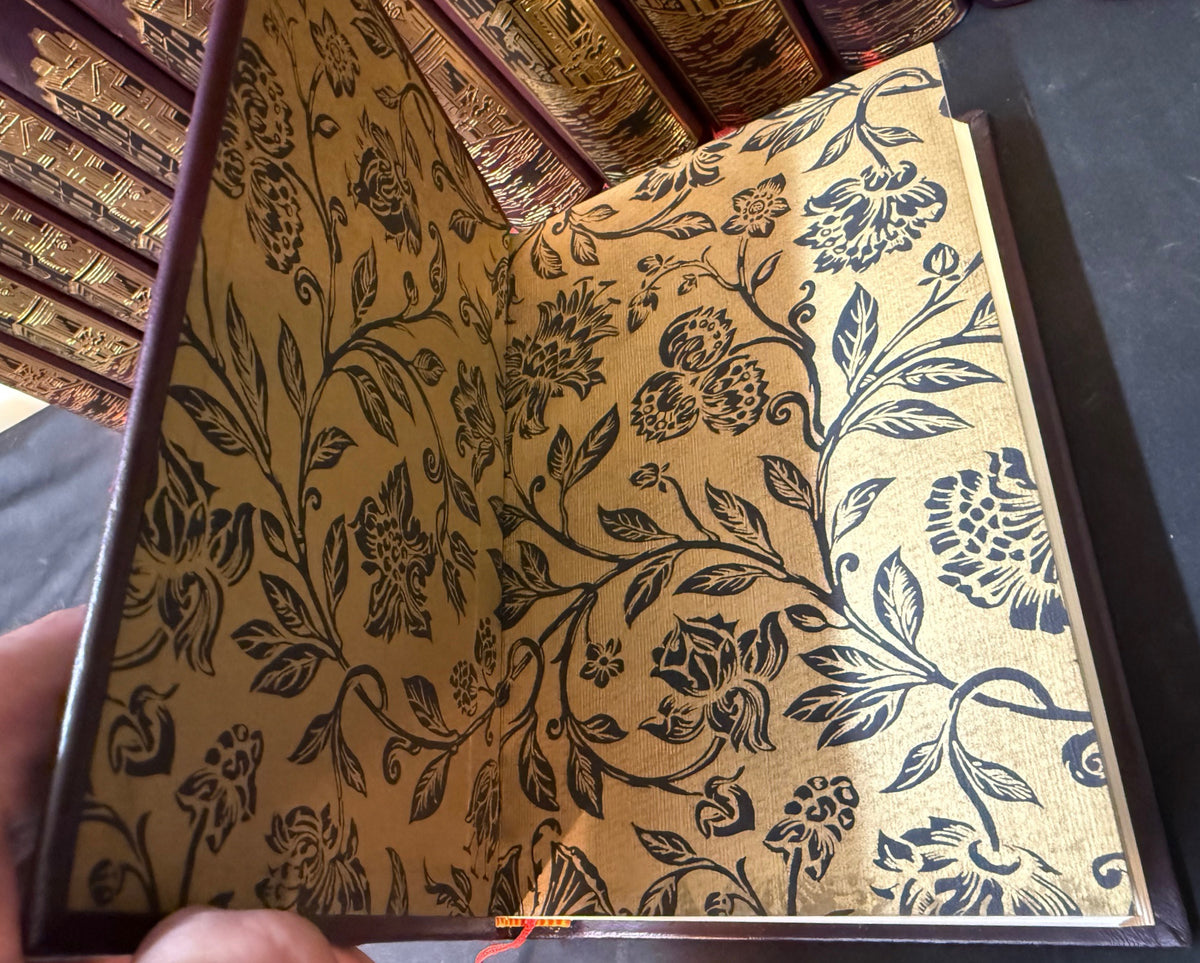 EMILE ZOLA LES ROUGON-MACQUART, COMPLETE 20 VOL. LEATHER SET, JEAN DE BONNOT PARIS, FROM ESTATE OF WHITE HOUSE CHEF PIERRE CHAMBRIN WITH COA, 1983