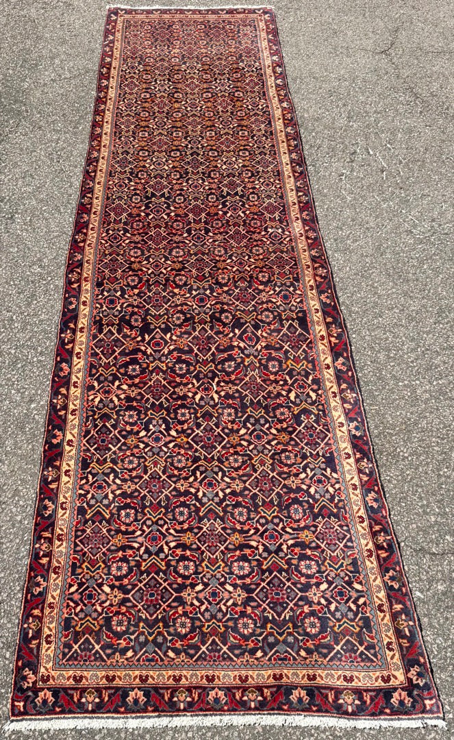 ANTIQUE PERSIAN BIDJAR HAND KNOTTED RUNNER, 3.2 x 12.3 (97cm x 373cm)