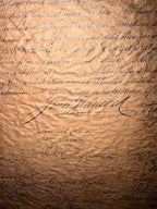 POSSIBLE CENTENNIAL-ERA DECLARATION OF INDEPENDENCE FACSIMILE ON TEXTURED PARCHMENT, CIRCA 1876 STYLE, 19.5IN x 21IN (50cm x 53cm)