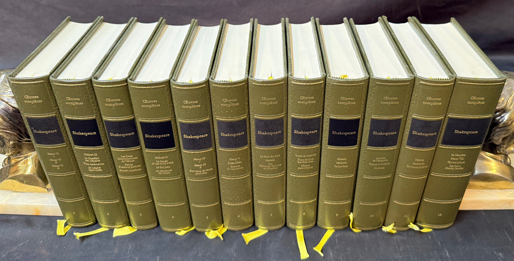 SHAKESPEARE COMPLETE WORKS, 12 VOL. FRENCH LEATHER SET, PIERRE CHAMBRIN WHITE HOUSE CHEF LIBRARY WITH COA