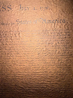POSSIBLE CENTENNIAL-ERA DECLARATION OF INDEPENDENCE FACSIMILE ON TEXTURED PARCHMENT, CIRCA 1876 STYLE, 19.5IN x 21IN (50cm x 53cm)