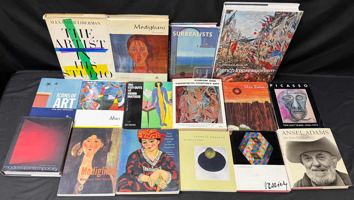 CURATED MODERN ART LIBRARY, 16 VOLUMES, PICASSO, MATISSE, MIRO, MODIGLIANI, ERNST, O’KEEFFE, VASARELY AND MORE