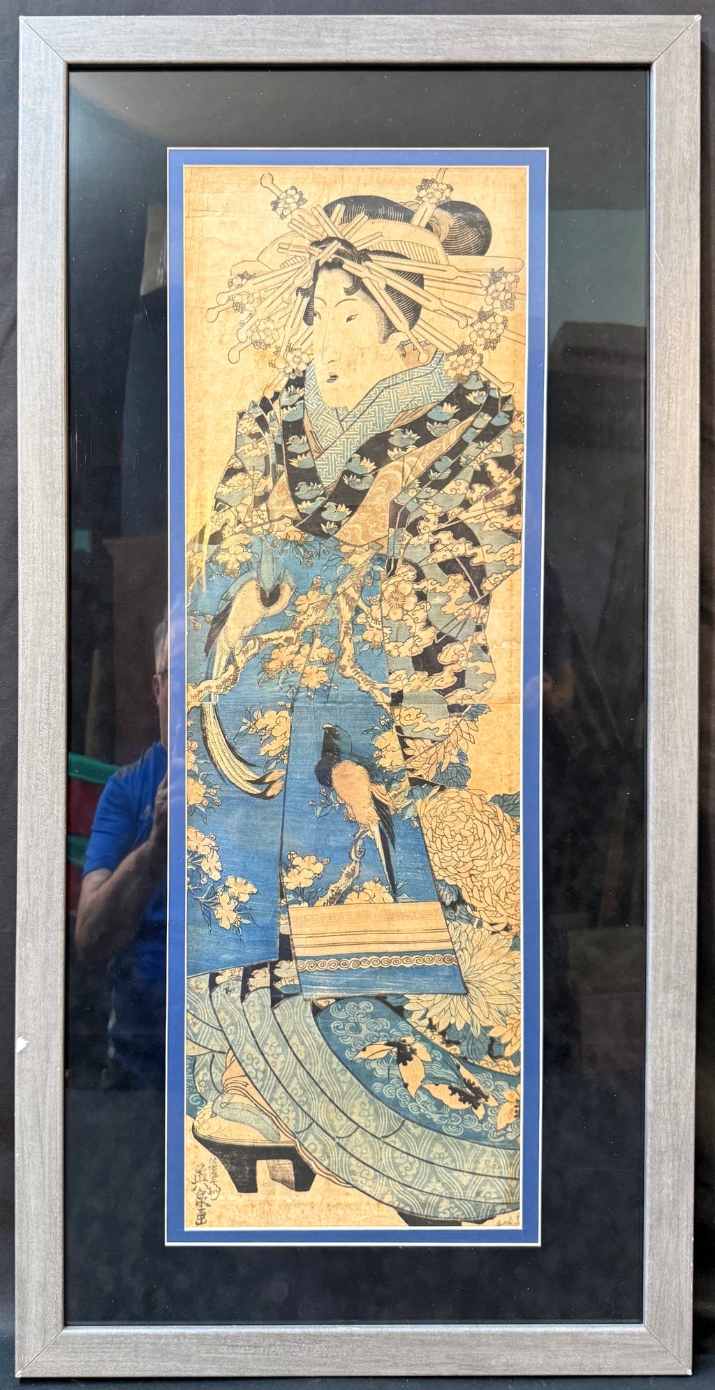 RARE ORIGINAL KEISAI EISEN (1790–1848) EDO PERIOD UKIYO-E WOODBLOCK PRINT, VERTICAL DIPTYCH (KAKEMONO-E) WITH COA, 18IN x 36IN (46cm x 91cm)