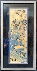 RARE ORIGINAL KEISAI EISEN (1790–1848) EDO PERIOD UKIYO-E WOODBLOCK PRINT, VERTICAL DIPTYCH (KAKEMONO-E) WITH COA, 18IN x 36IN (46cm x 91cm)
