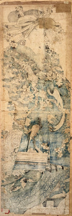 RARE ORIGINAL KEISAI EISEN (1790–1848) EDO PERIOD UKIYO-E WOODBLOCK PRINT, VERTICAL DIPTYCH (KAKEMONO-E) WITH COA, 18IN x 36IN (46cm x 91cm)