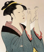 KITAGAWA UTAMARO (1753-1806) BIJIN-GA WOODBLOCK PRINT AFTER THE EDO PERIOD MASTER, 22IN x 26IN (56cm x 66cm)