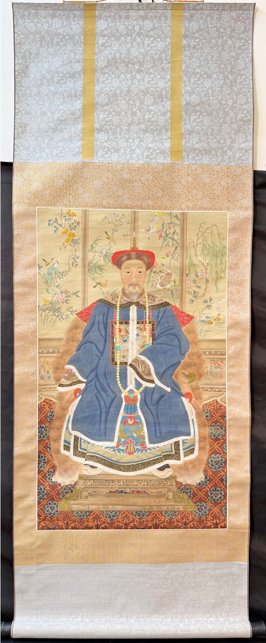 PAIR OF CHINESE QING STYLE ANCESTOR PORTRAIT HANGING SCROLLS, EARLY 1900s, 25IN x 64IN (64cm x 163cm) EACH