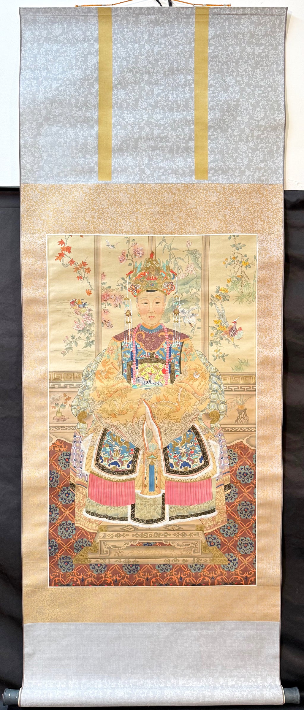 PAIR OF CHINESE QING STYLE ANCESTOR PORTRAIT HANGING SCROLLS, EARLY 1900s, 25IN x 64IN (64cm x 163cm) EACH
