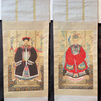 PAIR OF CHINESE QING STYLE ANCESTOR PORTRAIT HANGING SCROLLS, 1960s, 25IN x 64IN (64cm x 163cm) EACH
