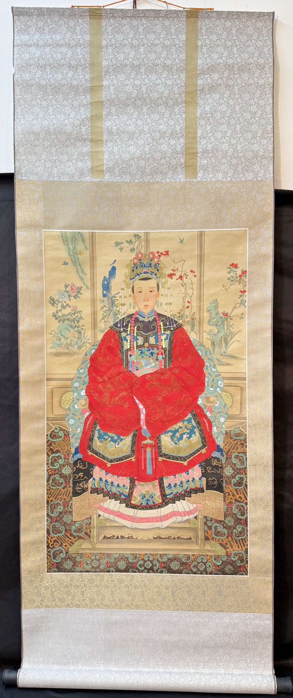 PAIR OF CHINESE QING STYLE ANCESTOR PORTRAIT HANGING SCROLLS, 1960s, 25IN x 64IN (64cm x 163cm) EACH