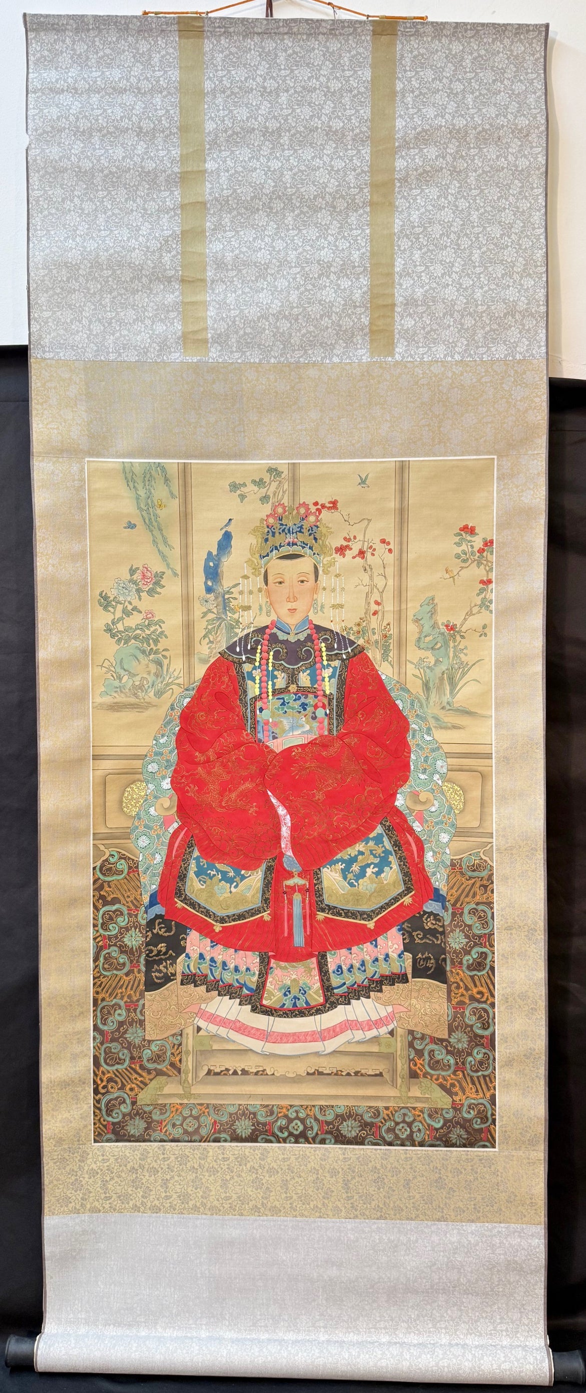 PAIR OF CHINESE QING STYLE ANCESTOR PORTRAIT HANGING SCROLLS, 1960s, 25IN x 64IN (64cm x 163cm) EACH