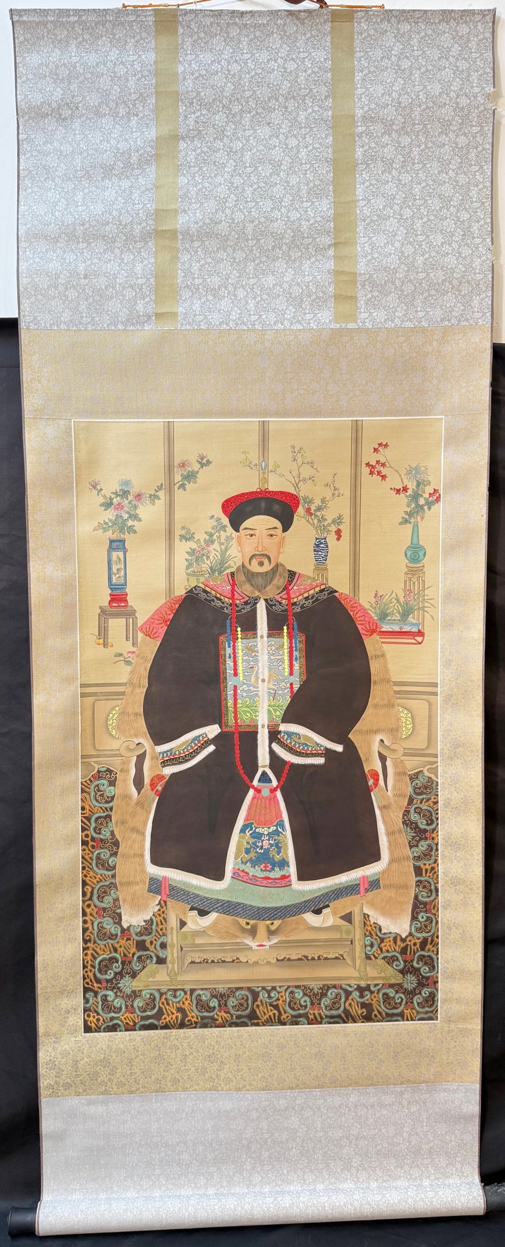 PAIR OF CHINESE QING STYLE ANCESTOR PORTRAIT HANGING SCROLLS, 1960s, 25IN x 64IN (64cm x 163cm) EACH