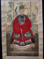 PAIR OF CHINESE QING STYLE ANCESTOR PORTRAIT HANGING SCROLLS, 1960s, 25IN x 64IN (64cm x 163cm) EACH