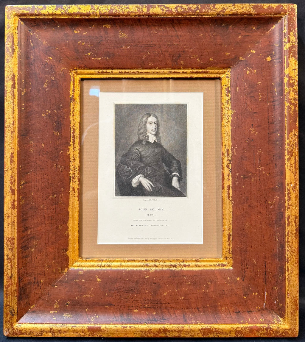 1829 WILLIAM HOLL ENGRAVING OF JOHN SELDEN AFTER DANIEL MYTENS, BODLEIAN LIBRARY OXFORD, 14.5IN x 16.5IN (37cm x 42cm)