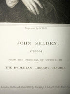 1829 WILLIAM HOLL ENGRAVING OF JOHN SELDEN AFTER DANIEL MYTENS, BODLEIAN LIBRARY OXFORD, 14.5IN x 16.5IN (37cm x 42cm)