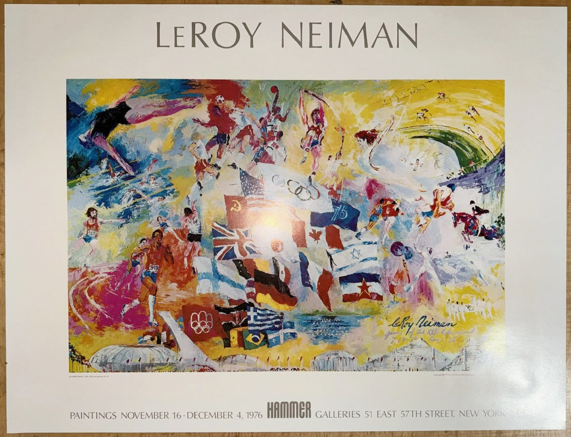 VINTAGE 1976 LEROY NEIMAN (1921-2012) "OLYMPIC RING" HAMMER GALLERIES EXHIBITION POSTER, MONTREAL OLYMPICS, 27IN x 34IN (69cm x 86cm)