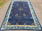 MANSION ANTIQUE CHINESE ART DECO HAND-KNOTTED RUG, INDIGO FIELD, MINIMALIST OPEN DESIGN, 1920S, 12.1 x 19.6 (368cm x 594cm)
