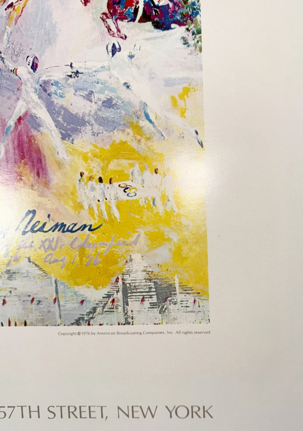 VINTAGE 1976 LEROY NEIMAN (1921-2012) "OLYMPIC RING" HAMMER GALLERIES EXHIBITION POSTER, MONTREAL OLYMPICS, 27IN x 34IN (69cm x 86cm)