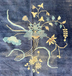 MANSION ANTIQUE CHINESE ART DECO HAND-KNOTTED RUG, INDIGO FIELD, MINIMALIST OPEN DESIGN, 1920S, 12.1 x 19.6 (368cm x 594cm)