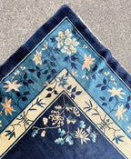 MANSION ANTIQUE CHINESE ART DECO HAND-KNOTTED RUG, INDIGO FIELD, MINIMALIST OPEN DESIGN, 1920S, 12.1 x 19.6 (368cm x 594cm)