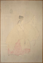 ANTIQUE JAPANESE WOODBLOCK PRINT BY TSUKIOKA KOGYO (1869-1927) TITLED MIWA, 14IN x 17IN (36cm x 43cm)