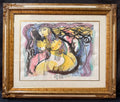 BATIA MAGAL ORIGINAL WATERCOLOR ON PAPER, SURREAL FEMININE COMPOSITION, 29IN x 34.5IN (74cm x 88cm)