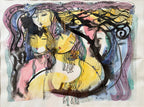 BATIA MAGAL ORIGINAL WATERCOLOR ON PAPER, SURREAL FEMININE COMPOSITION, 29IN x 34.5IN (74cm x 88cm)