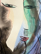 BATIA MAGAL ORIGINAL WATERCOLOR ON PAPER, SURREAL FEMININE COMPOSITION, 29IN x 34.5IN (74cm x 88cm)