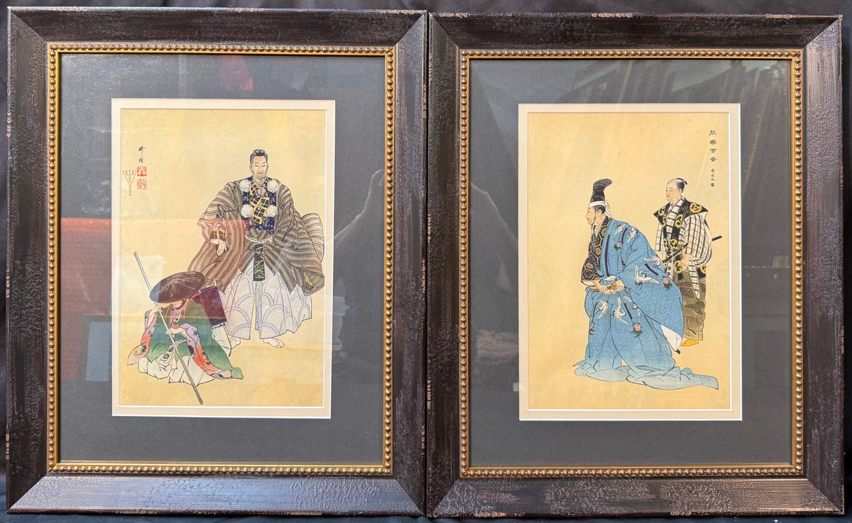ANTIQUE ORIGINAL JAPANESE DIPTYCH WOODBLOCK PRINTS BY TSUKIOKA KOGYO (1869-1927) TITLED ATAKA, 19.5IN x 24IN (50cm x 61cm)