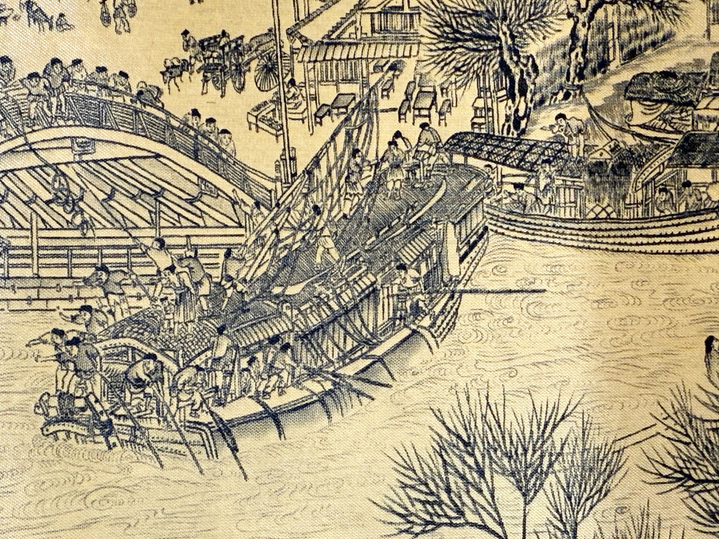 CHINESE SCROLL TITLED ALONG THE RIVER DURING THE QINGMING FESTIVAL, 16IN x 159IN (41cm x 404cm)