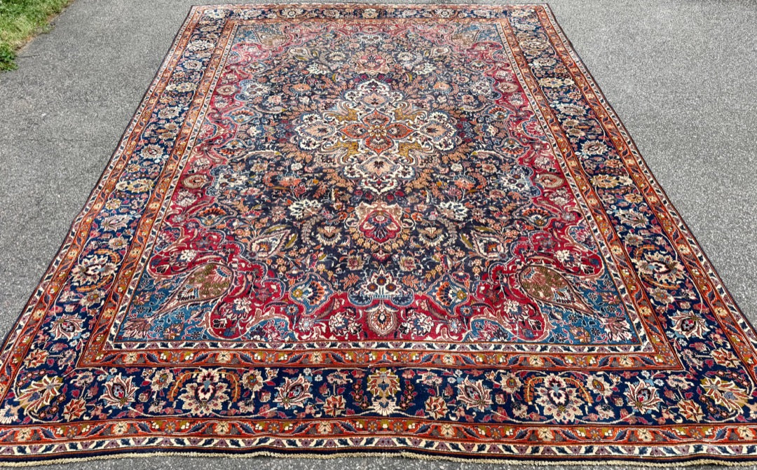 VINTAGE SIGNED PERSIAN KASHMAR HAND KNOTTED RUG, 9.5 x 12.6 (287cm x 381cm)