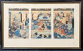 ANTIQUE ORIGINAL JAPANESE TRIPTYCH WOODBLOCK PRINT BY UTAGAWA KUNISADA (1786-1864) TITLED CELEBRATORY SCENE AT THE KAMAKURA PALACE, 22.5IN x 36IN (57cm x 91cm)