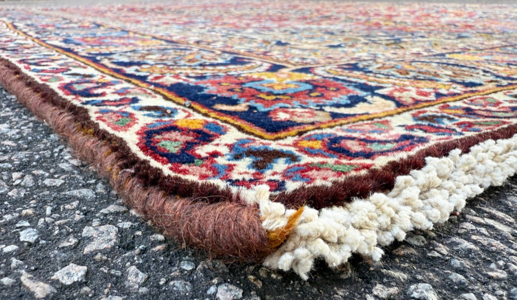 ANTIQUE SIGNED PERSIAN MASHAD HAND KNOTTED RUG, 6.3 x 9.4 (191cm x 284cm)