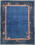ANTIQUE CHINESE NICHOLS ART DECO HAND-KNOTTED RUG, INDIGO FIELD, MINIMALIST OPEN DESIGN, 1920S, 8.11 x 11.6 (272cm x 351cm)