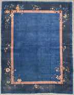 ANTIQUE CHINESE NICHOLS ART DECO HAND-KNOTTED RUG, INDIGO FIELD, MINIMALIST OPEN DESIGN, 1920S, 8.11 x 11.6 (272cm x 351cm)