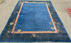 ANTIQUE CHINESE NICHOLS ART DECO HAND-KNOTTED RUG, INDIGO FIELD, MINIMALIST OPEN DESIGN, 1920S, 8.11 x 11.6 (272cm x 351cm)