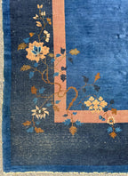 ANTIQUE CHINESE NICHOLS ART DECO HAND-KNOTTED RUG, INDIGO FIELD, MINIMALIST OPEN DESIGN, 1920S, 8.11 x 11.6 (272cm x 351cm)