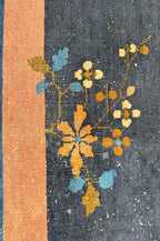 ANTIQUE CHINESE NICHOLS ART DECO HAND-KNOTTED RUG, INDIGO FIELD, MINIMALIST OPEN DESIGN, 1920S, 8.11 x 11.6 (272cm x 351cm)