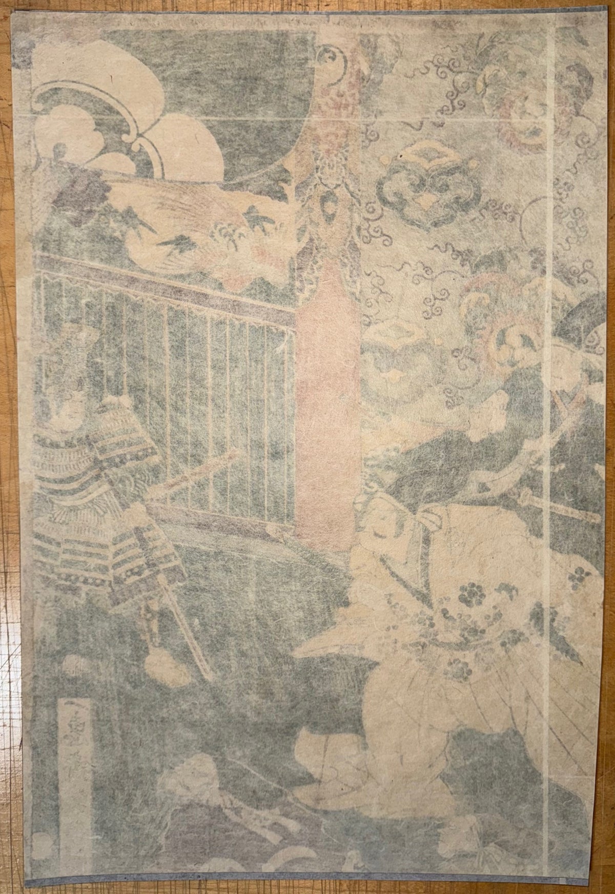ORIGINAL JAPANESE WOODBLOCK DIPTYCH BY UTAGAWA YOSHIIKU (1833-1904) TITLED ANTICIPATION AT MORONAO’S MANSION, 18IN x 22IN (46cm x 56cm)