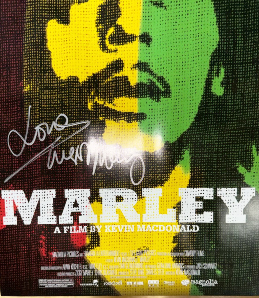 ZIGGY MARLEY AND RITA MARLEY DUAL-SIGNED “MARLEY” FILM POSTER, OFFICIAL DOCUMENTARY IN 2012, 18.5IN x 22.5IN (47cm x 57cm)