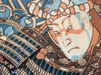 RARE ORIGINAL TOYOKUNI III (UTAGAWA KUNISADA) SAMURAI WOODBLOCK DIPTYCH TITLED BENKEI & YOSHITSUNE AT GOJO BRIDGE, EDO PERIOD c.1850s WITH COA, 25IN x 31IN (64cm x 79cm)