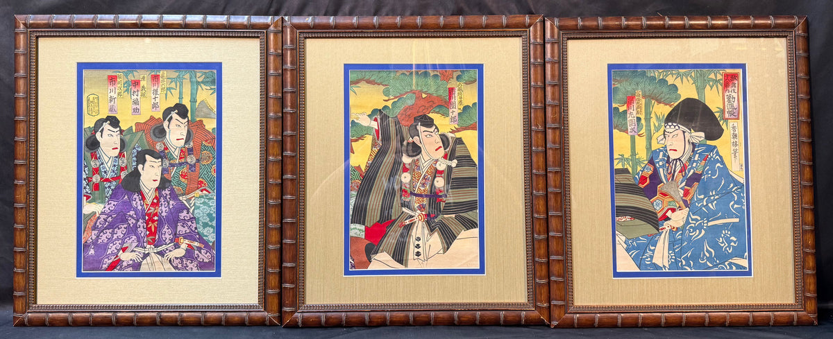 ANTIQUE ORIGINAL JAPANESE TRIPTYCH WOODBLOCK PRINT BY TOYOHARA KUNICHIKA (1835-1900) 18.5IN x 21.5IN (47cm x 55cm)